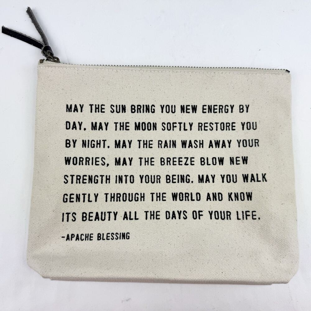 Sugarboo Apache Blessing Quote Inspirational Makeup Bag Beige Canvas Zip 9”x7”
